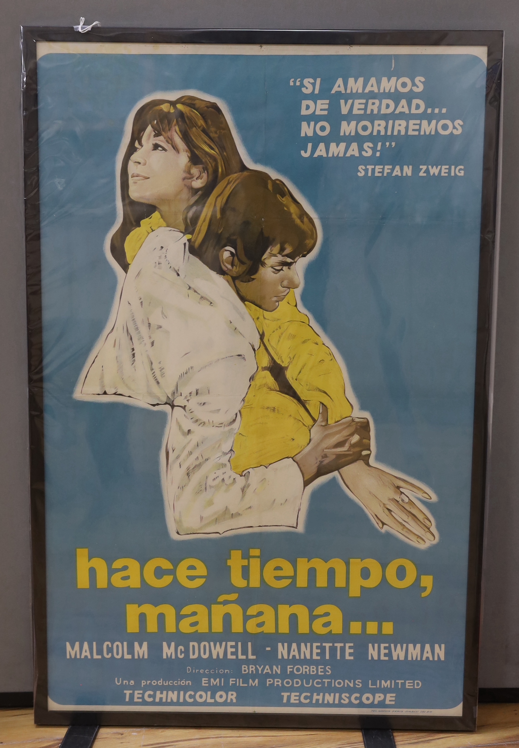 An Argentinian one sheet film poster 'The Raging Moon, 1971, starring Malcolm McDowell, framed, 106 x 68cm
